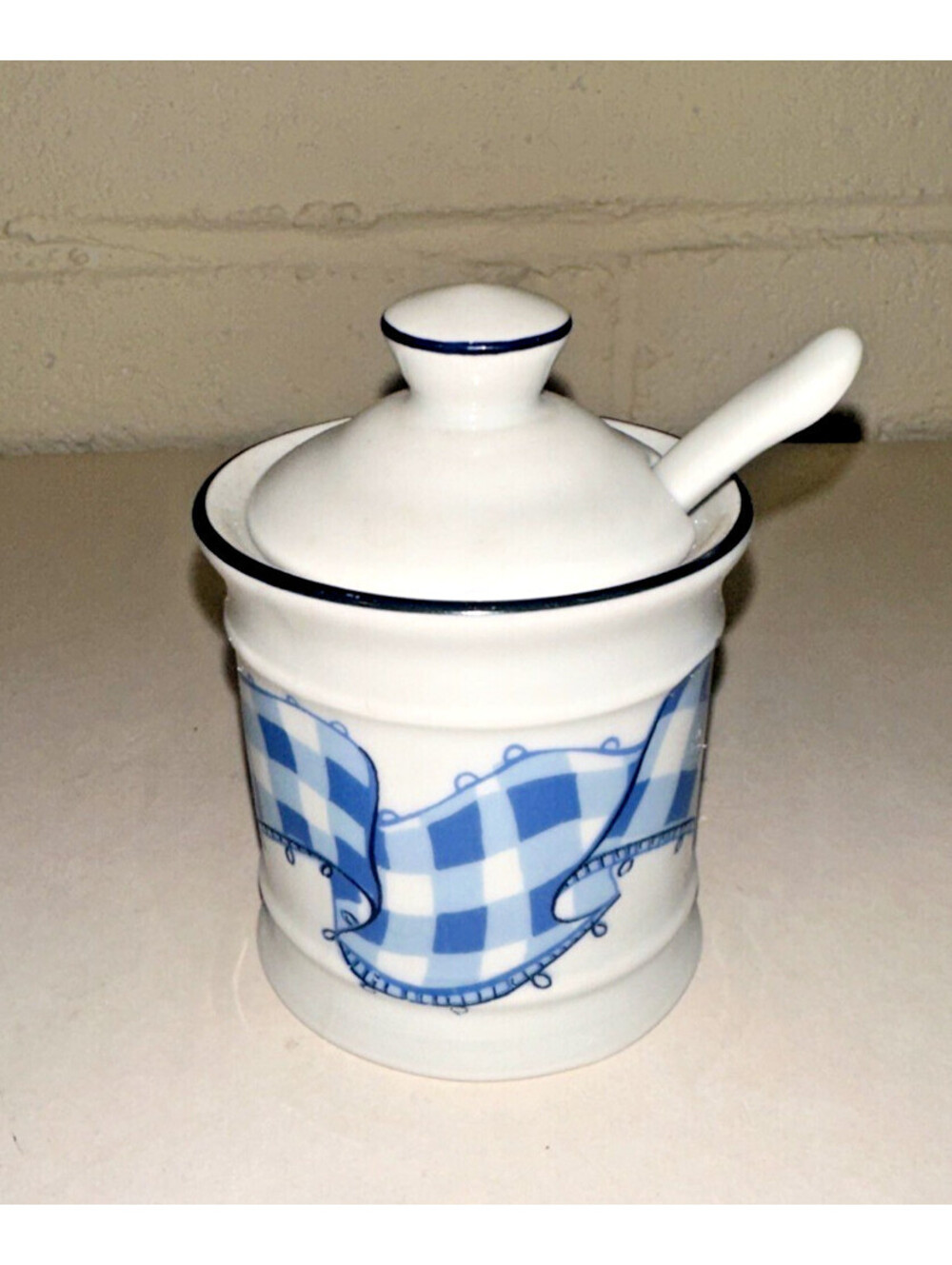 Vintage Philippe Deshoulieres Blanc De Blanc Mustard Jar With Spoon Porcelain